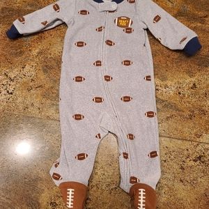 2 fleece football baby footed onesies